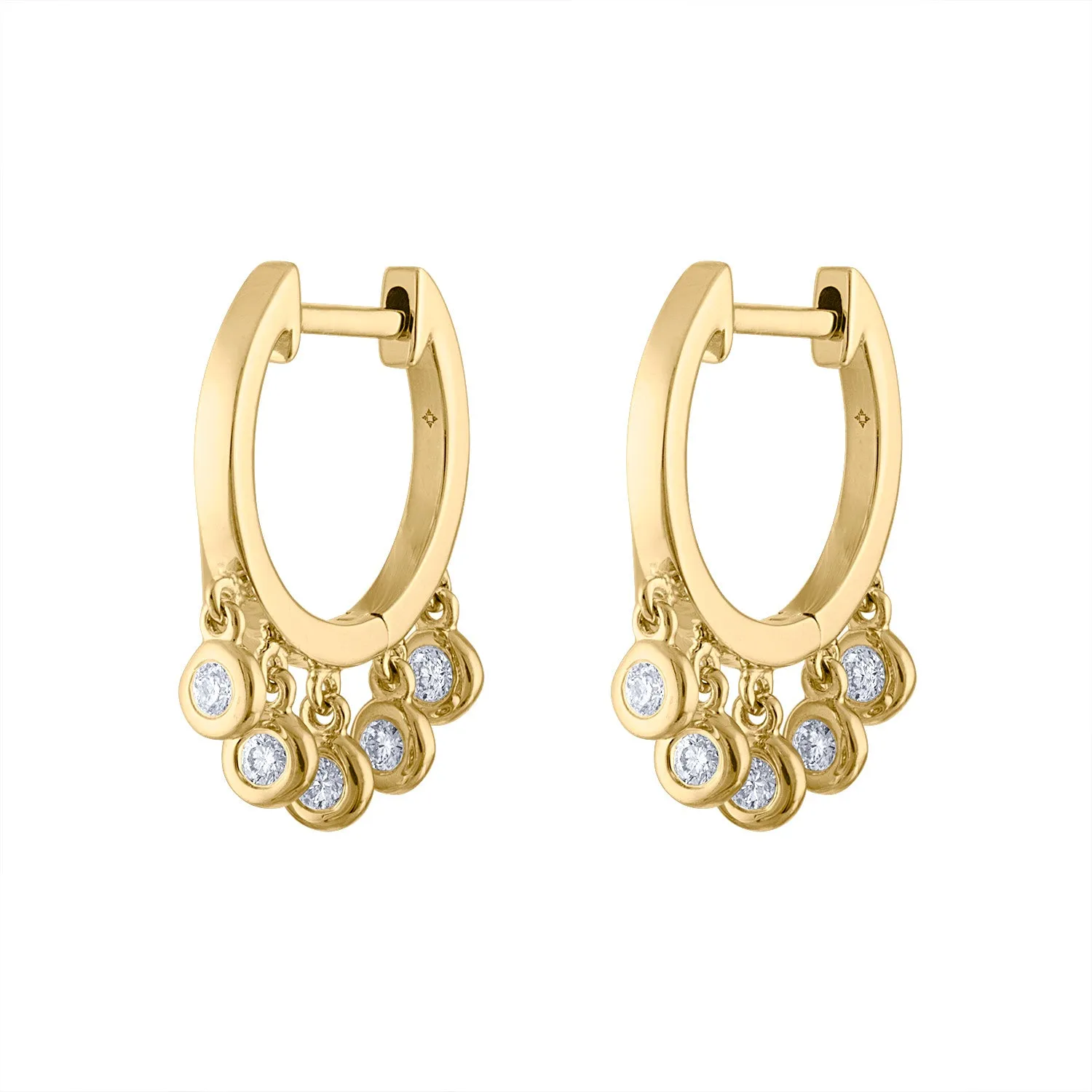14KT GOLD DIAMOND BEZEL SET DANGLE HUGGIE EARRING