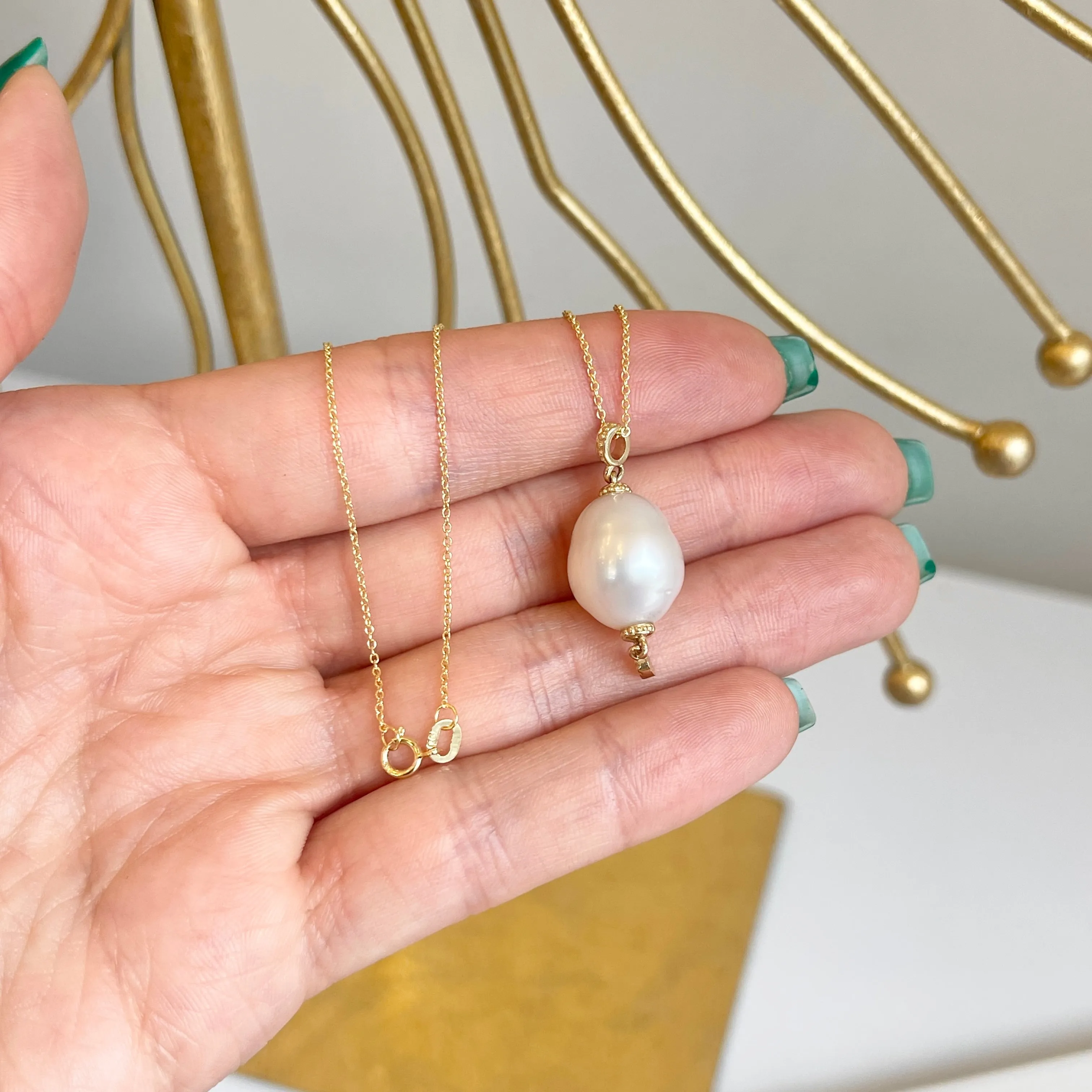 14KT Yellow Gold 11mm Paspaley South Sea Pearl Ornate Pendant Necklace