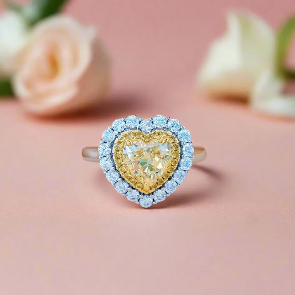 1.5 Carat Halo Heart Shaped Yellow Sapphire Engagement Ring