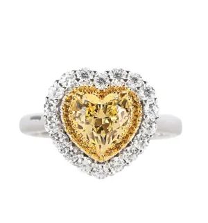 1.5 Carat Halo Heart Shaped Yellow Sapphire Engagement Ring