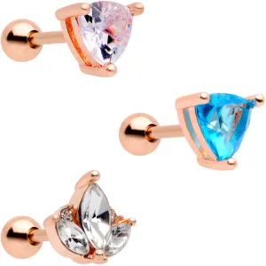 16 Gauge 1/4 Blue CZ Gem Rose Gold Tone Cartilage Tragus Set of 3