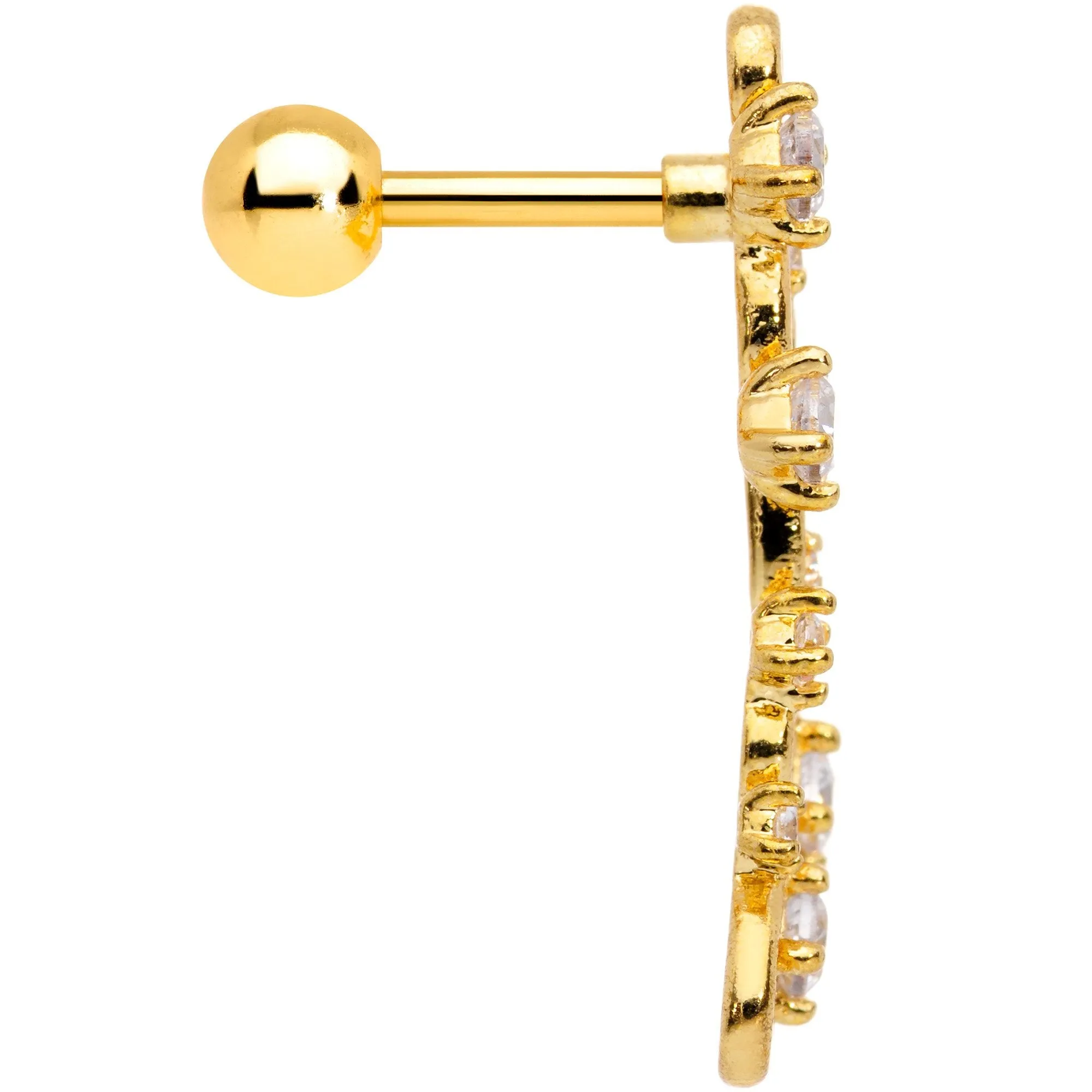 16 Gauge 1/4 Clear CZ Gem Gold Hue Cascade Left Ear Cartilage Earring