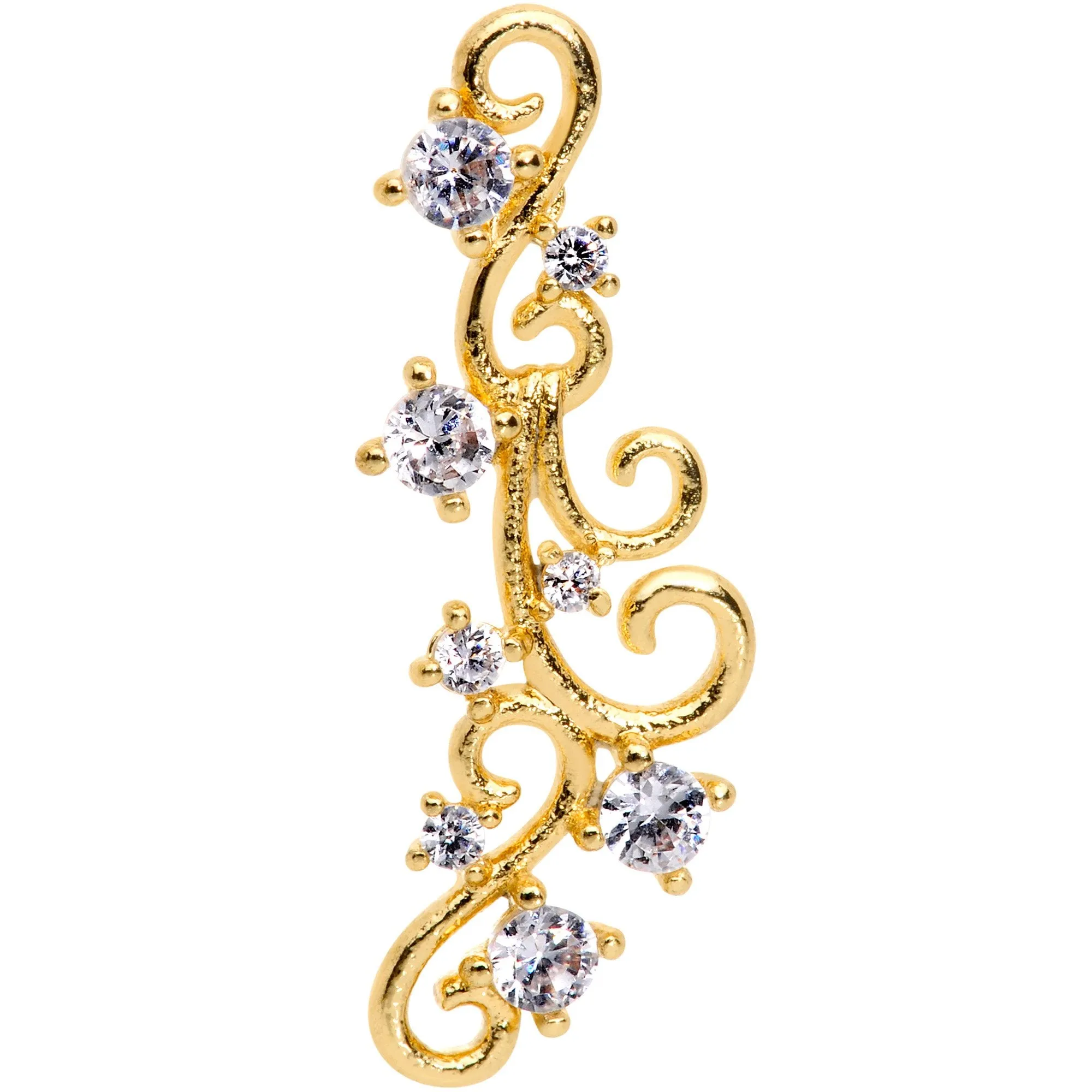 16 Gauge 1/4 Clear CZ Gem Gold Hue Cascade Left Ear Cartilage Earring