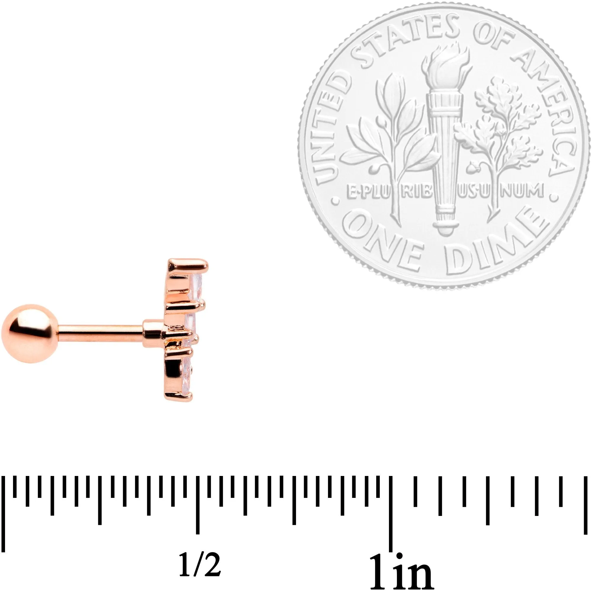 16 Gauge 1/4 Clear CZ Gem Rose Gold Tone Geometric Tragus Set of 3
