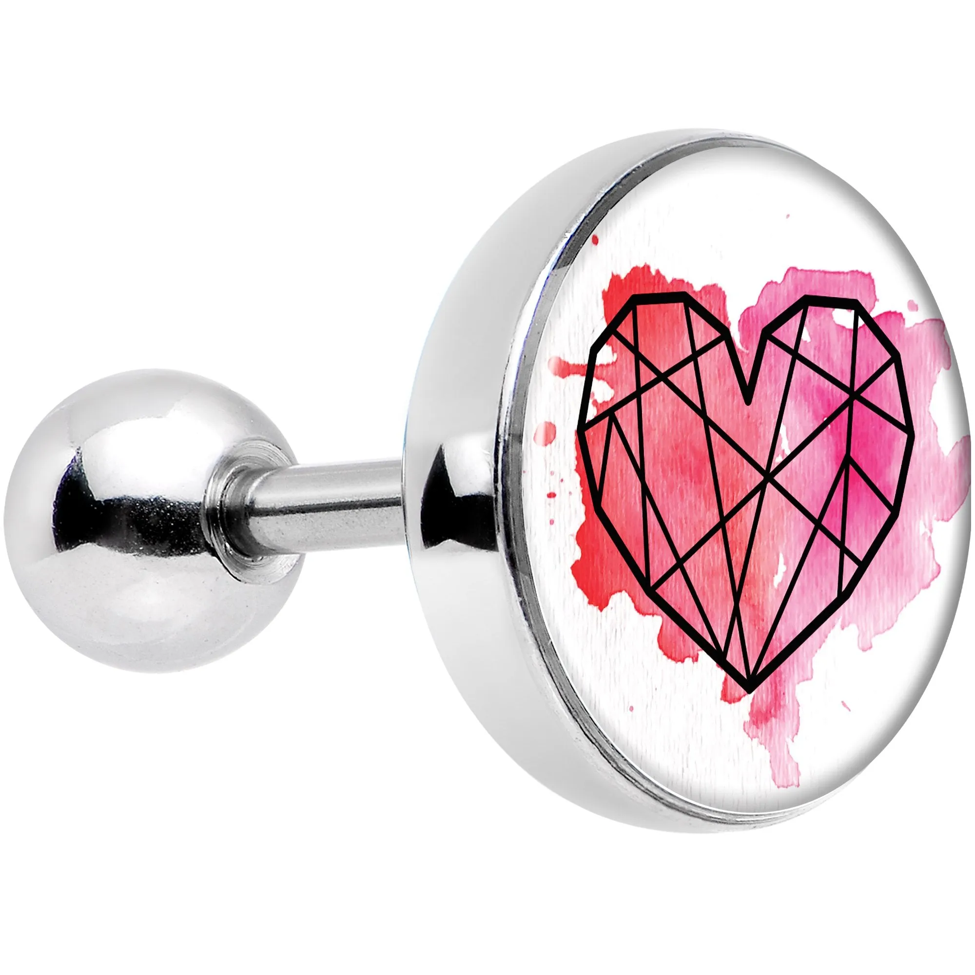 16 Gauge 1/4 Watercolor Geometric Heart Tragus Cartilage Earring
