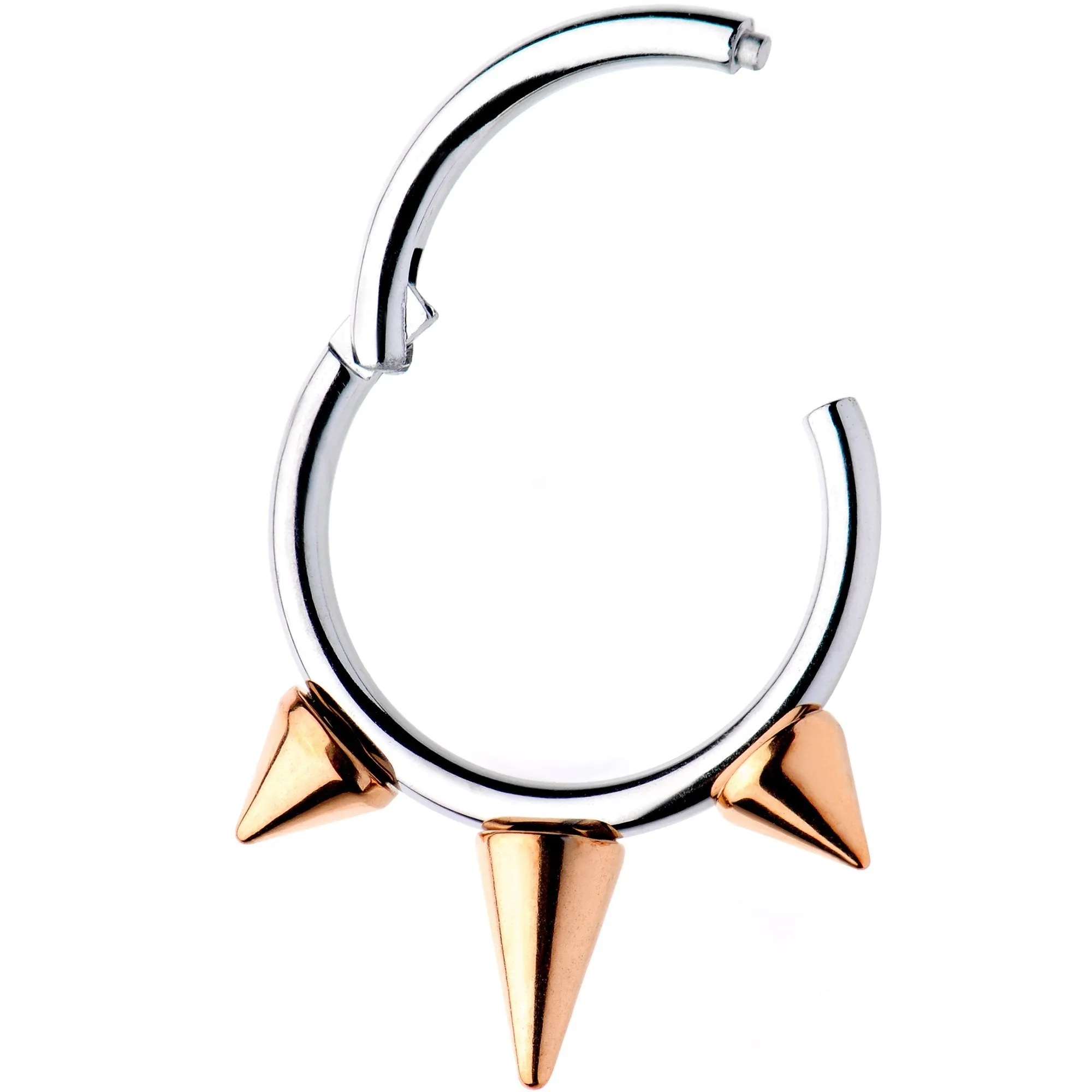 16 Gauge 3/8 Rose Gold Tone Spike Punk Hinged Segment Ring