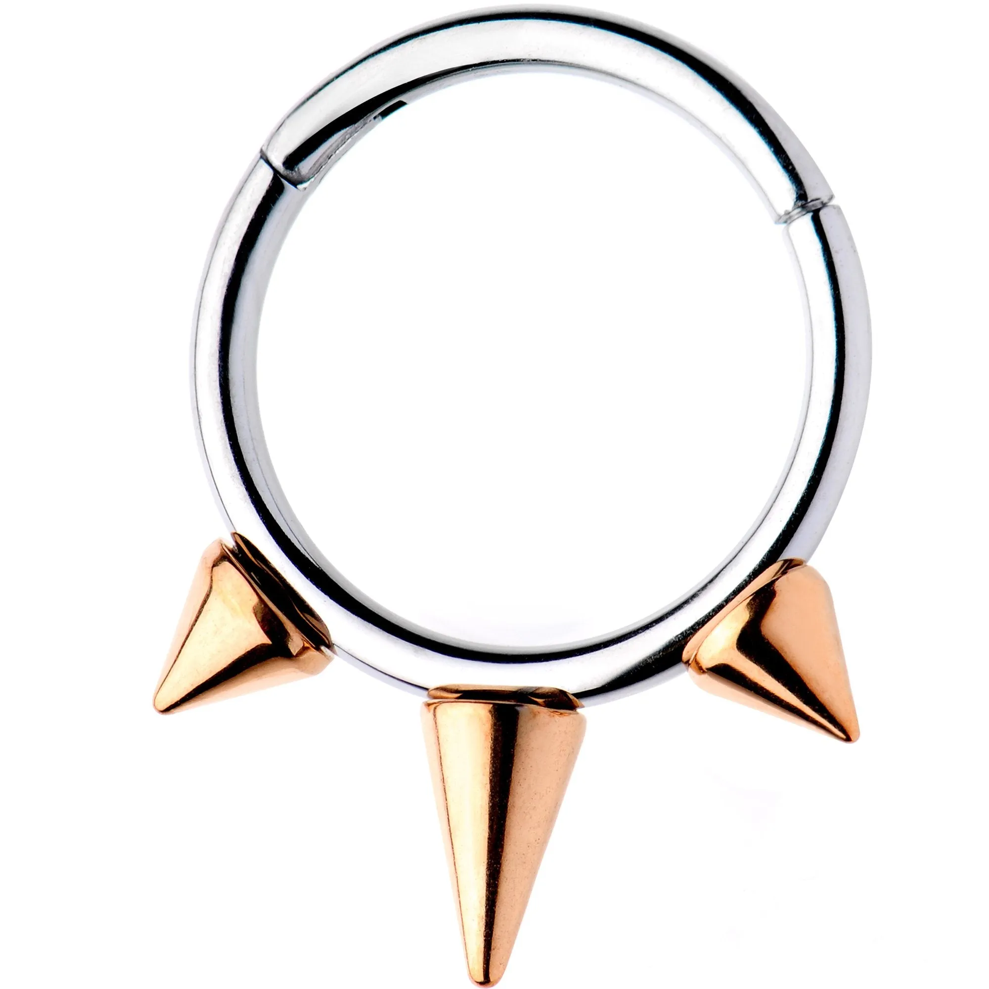 16 Gauge 3/8 Rose Gold Tone Spike Punk Hinged Segment Ring