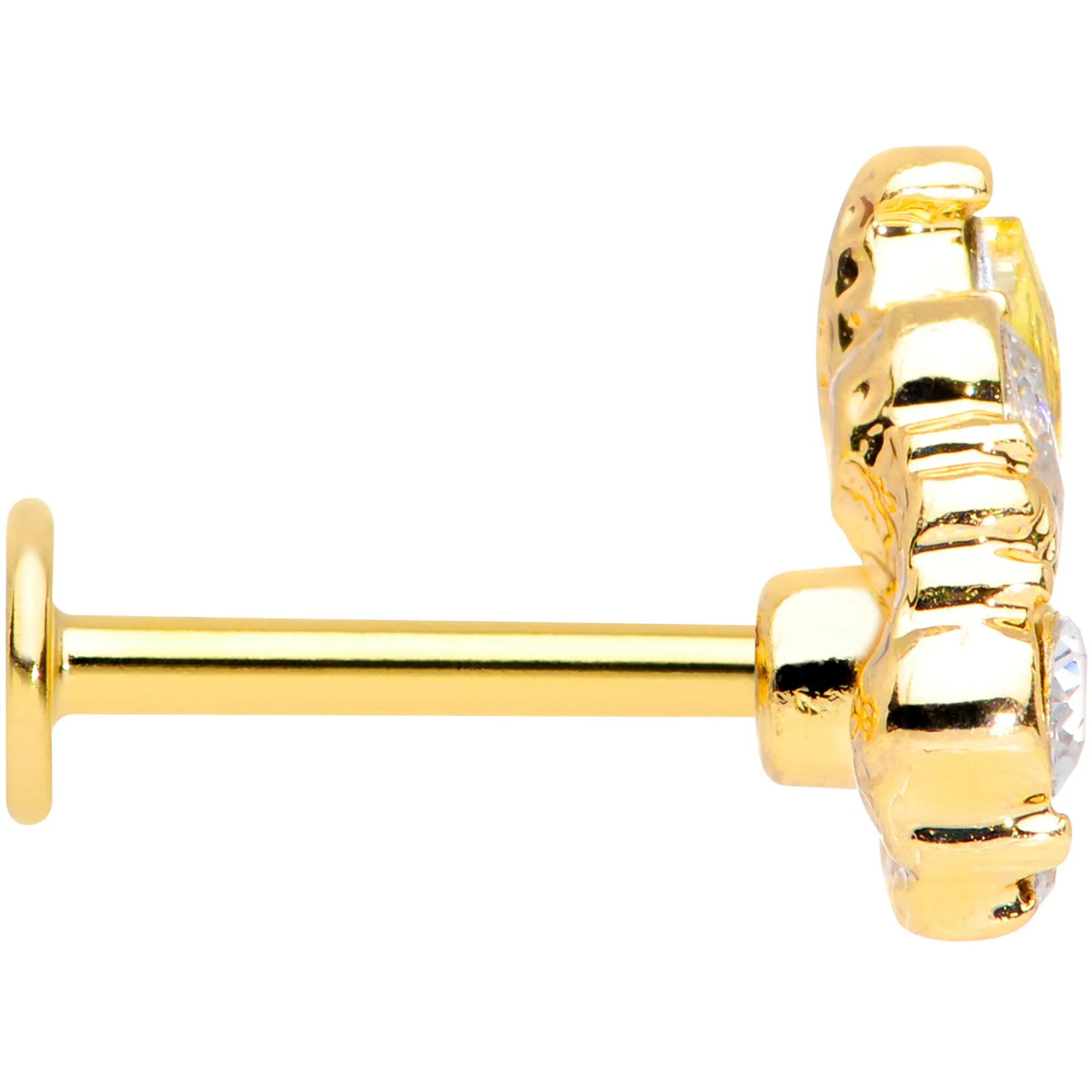 16 Gauge 5/16 Clear CZ Gem Gold Tone Lavish Crown Labret Monroe Tragus