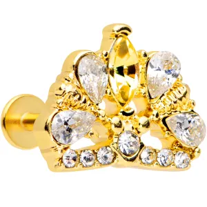 16 Gauge 5/16 Clear CZ Gem Gold Tone Lavish Crown Labret Monroe Tragus