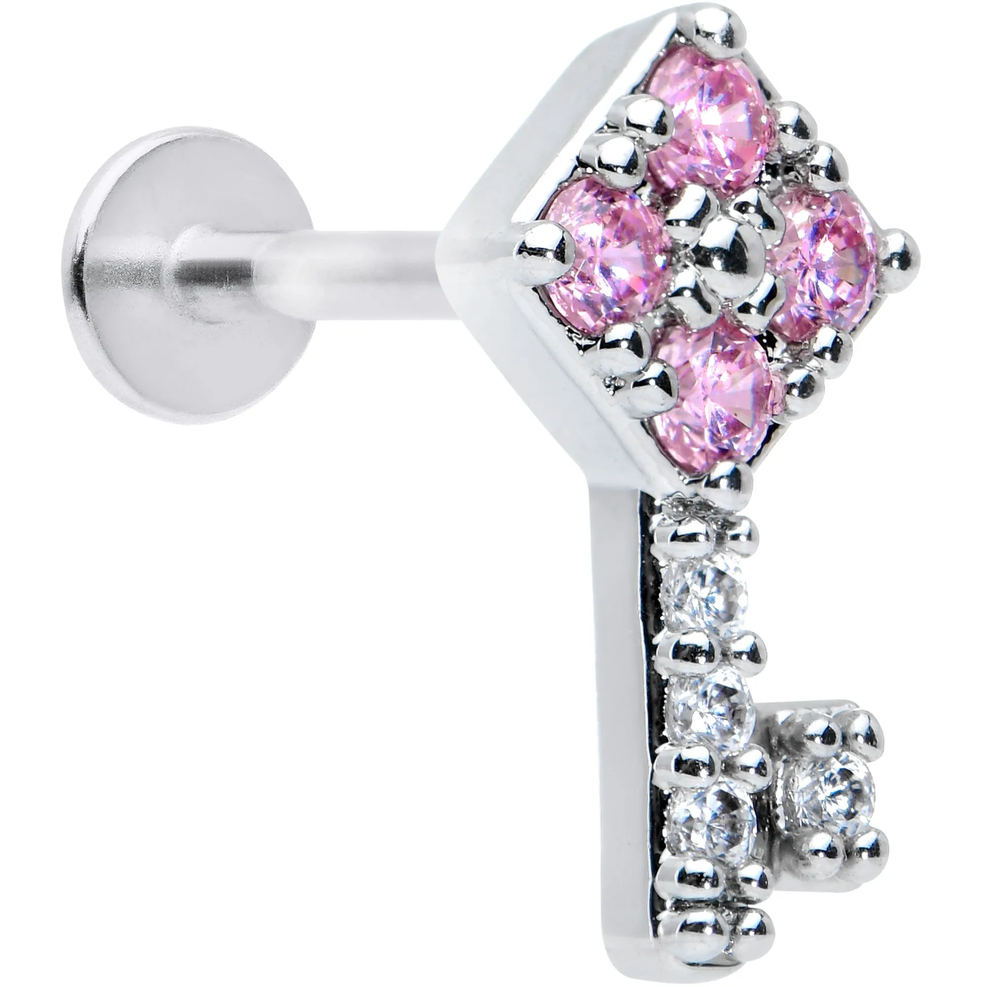 16 Gauge 5/16 Clear Pink Gem Angular Key Labret Monroe Tragus