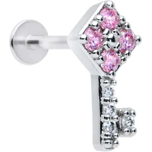 16 Gauge 5/16 Clear Pink Gem Angular Key Labret Monroe Tragus