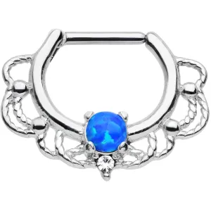 16 Gauge Clear Gem Blue Imitation Opal Rope Accent Septum Clicker