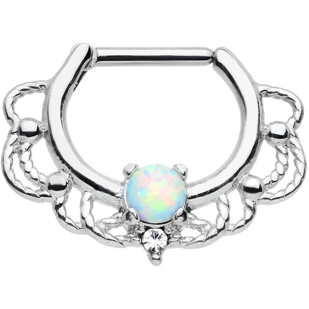 16 Gauge Clear Iridescent Imitation Opal Rope Accent Septum Clicker