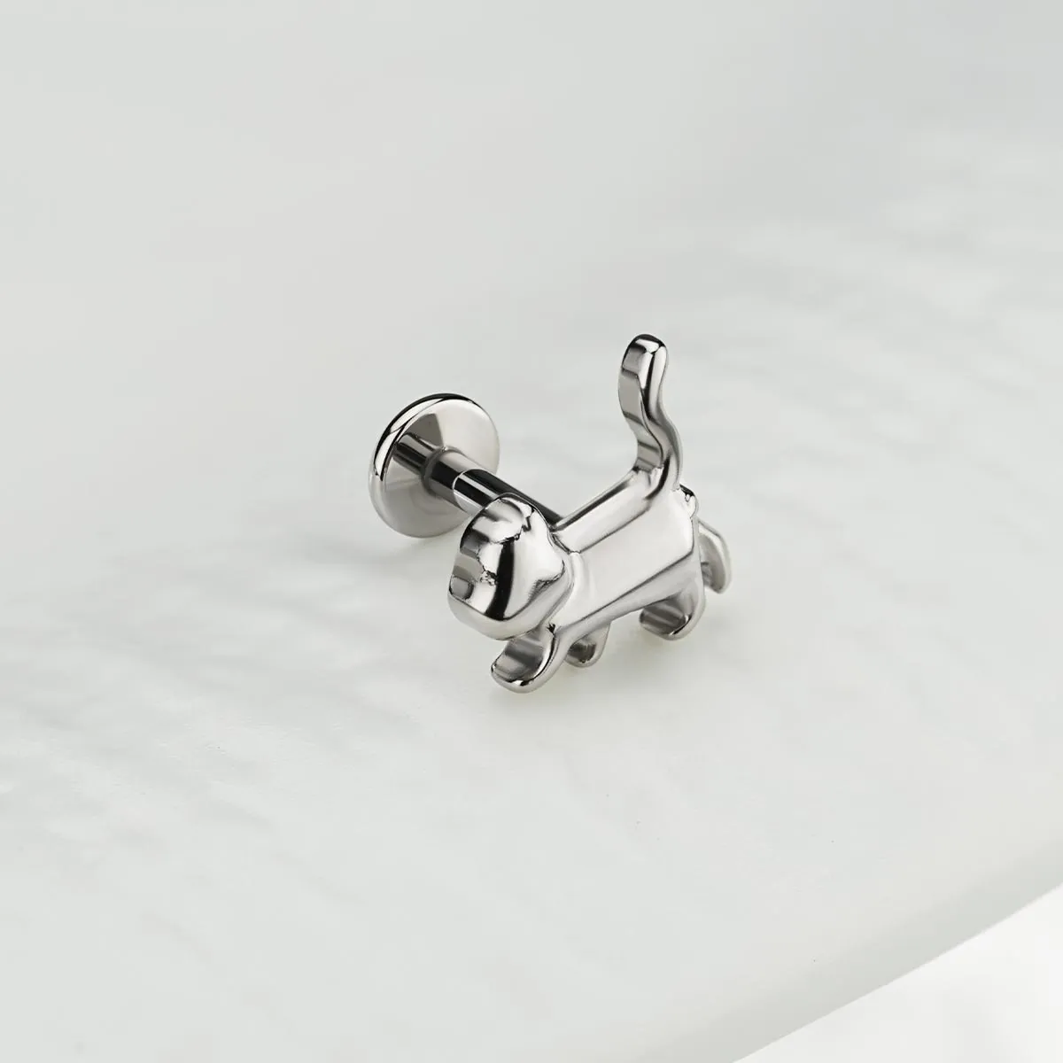 16G Titanium Internally Threaded Cute Cat Cartilage Stud