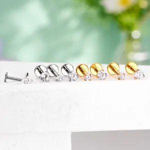 16G Titanium Prong CZ Threadless/Push Pin Flat Back Labret Mantis Piercing Stud