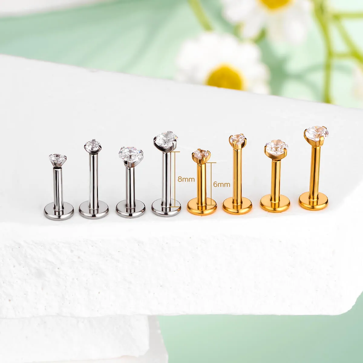 16G Titanium Prong CZ Threadless/Push Pin Flat Back Labret Mantis Piercing Stud
