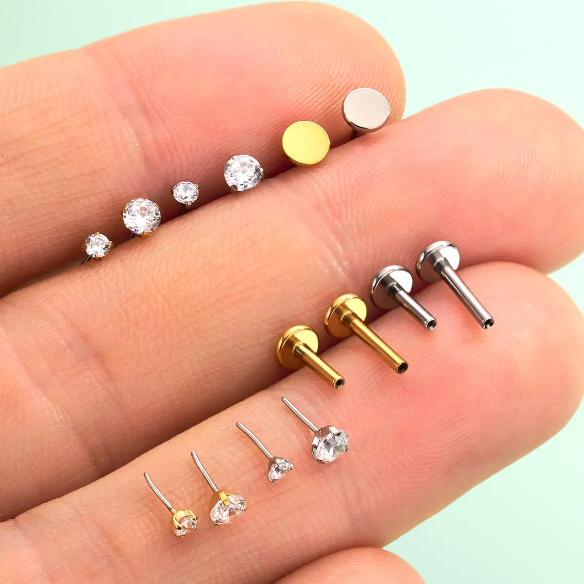 16G Titanium Prong CZ Threadless/Push Pin Flat Back Labret Mantis Piercing Stud