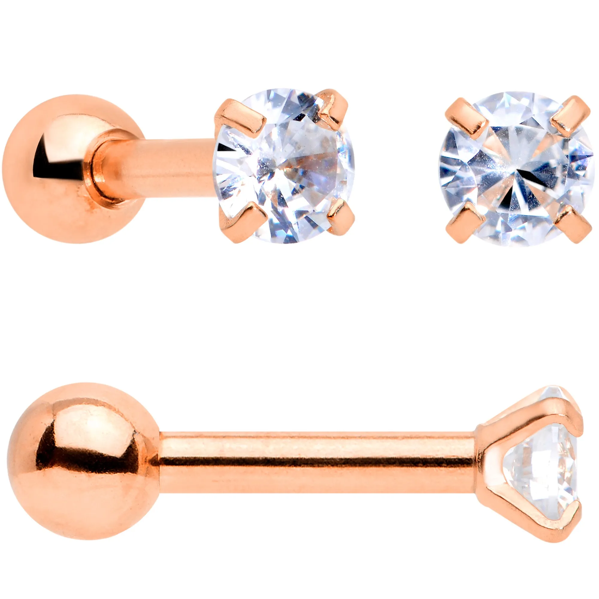 18 Gauge Clear CZ Gem Rose Gold Tone Heart Cartilage Tragus Set of 8