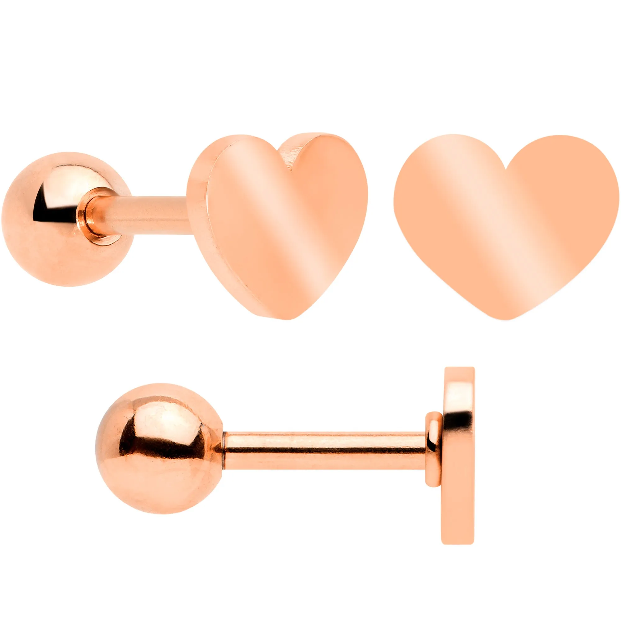 18 Gauge Clear CZ Gem Rose Gold Tone Heart Cartilage Tragus Set of 8