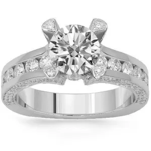 18K Solid White Gold Diamond Engagement Ring 3.12 Ctw