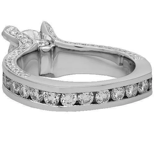 18K Solid White Gold Diamond Engagement Ring 3.12 Ctw