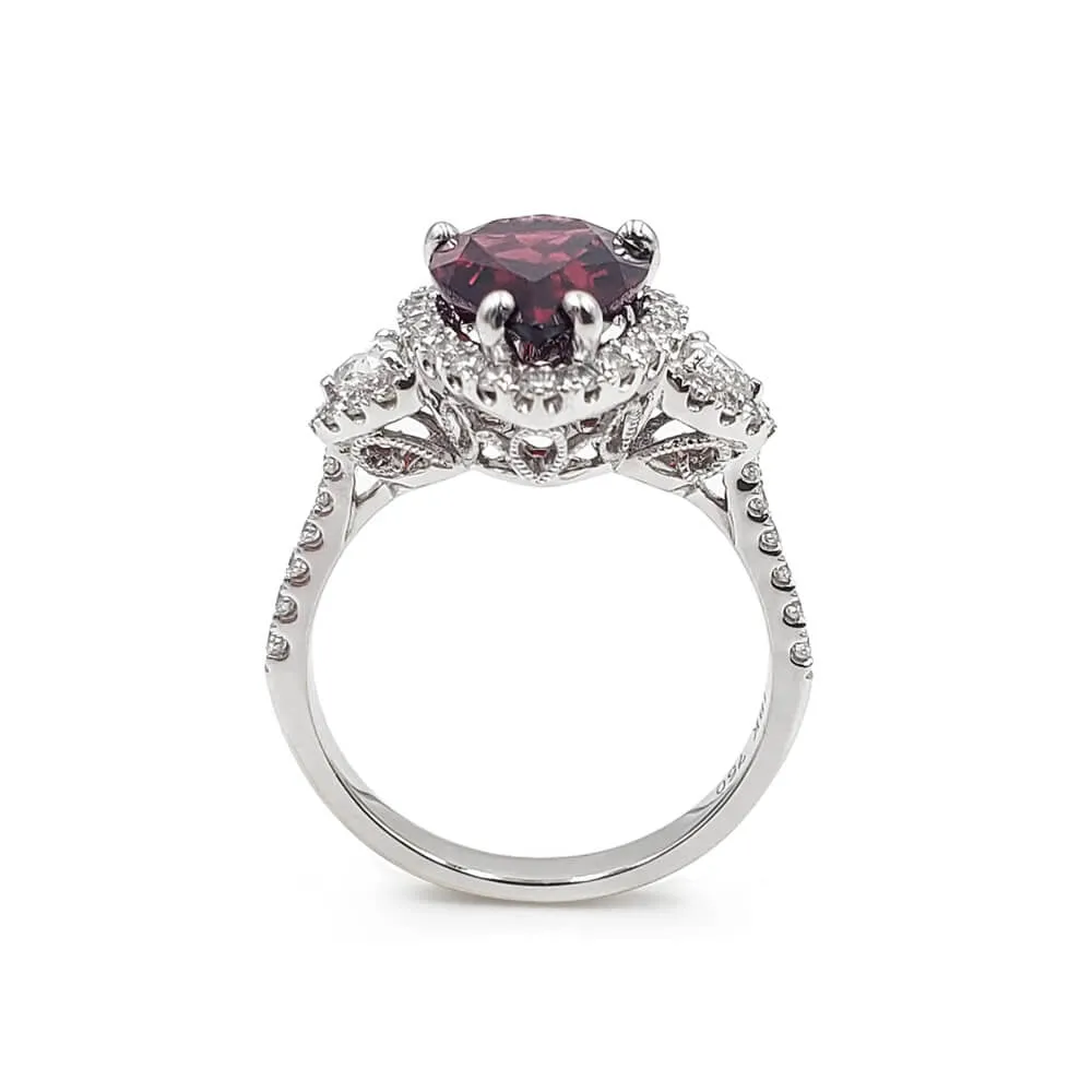 18K White Gold Garnet and Diamond Ring