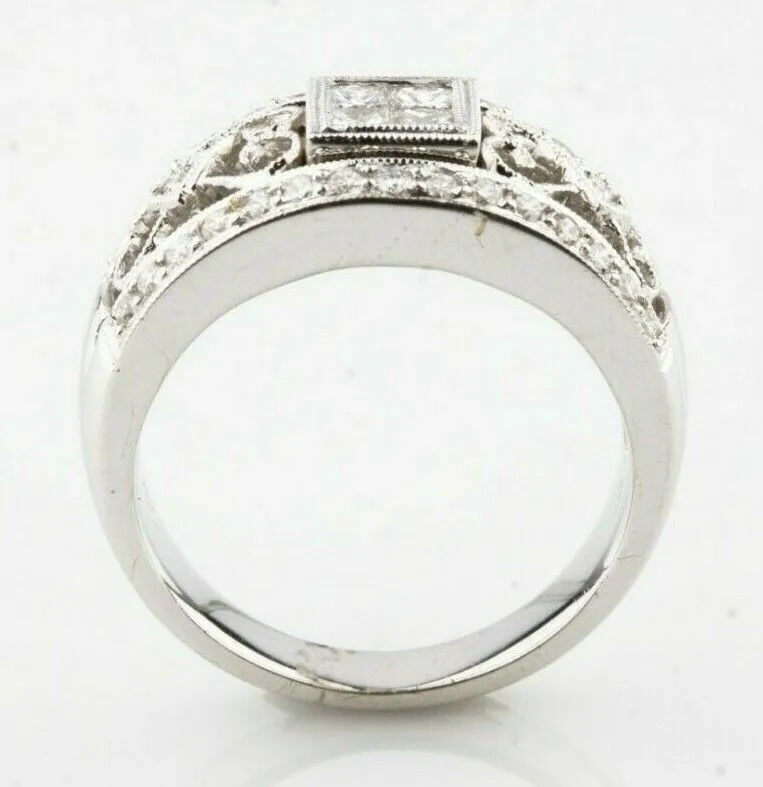 18k White Gold Ornate Diamond Band Ring w/ Filigree Detail Size 6.75 1.25 TCW