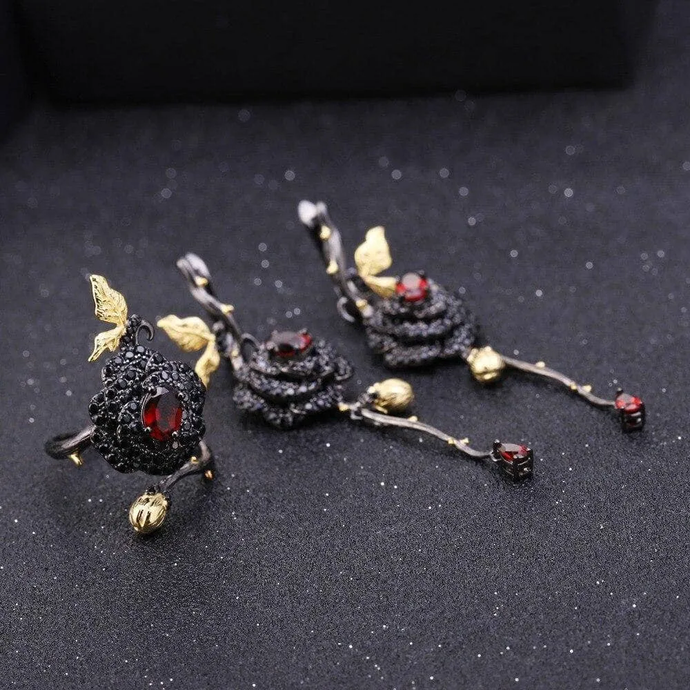 1Ct Natural Garnet Rose Flower Rings