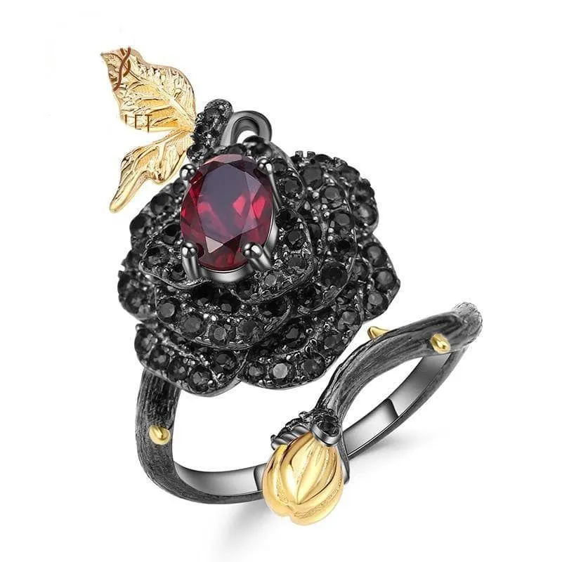 1Ct Natural Garnet Rose Flower Rings