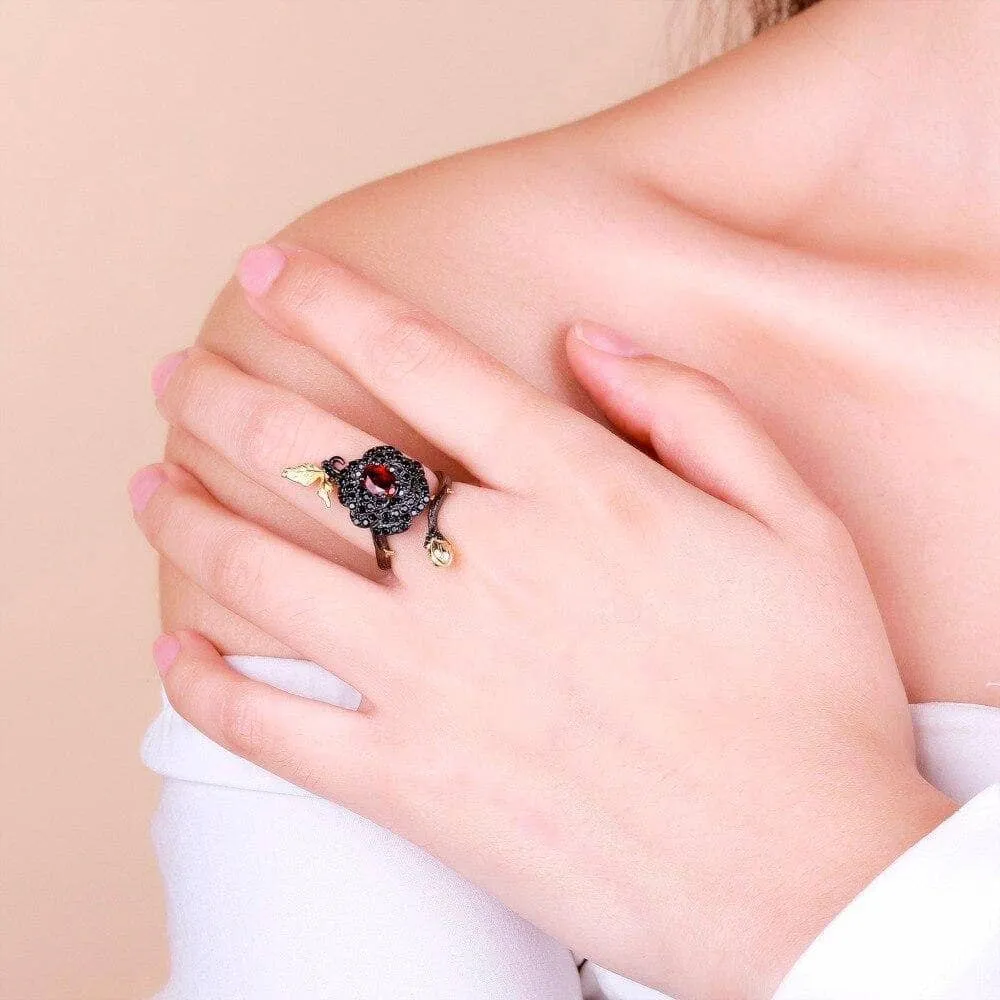 1Ct Natural Garnet Rose Flower Rings