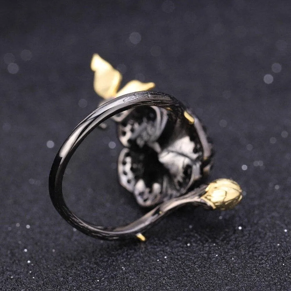 1Ct Natural Garnet Rose Flower Rings