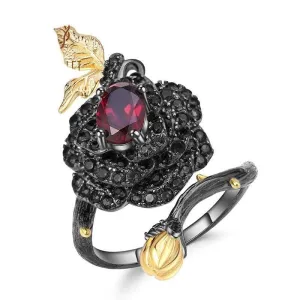 1Ct Natural Garnet Rose Flower Rings