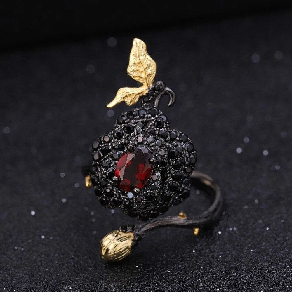 1Ct Natural Garnet Rose Flower Rings