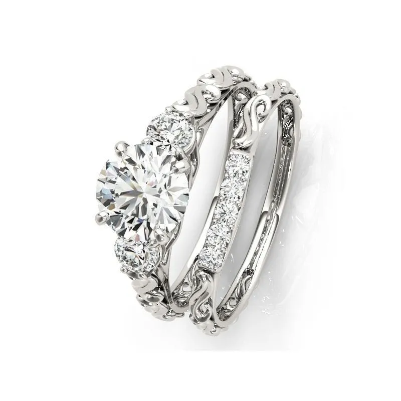 1ct Round Cut Diamond Three Stones Ring Set