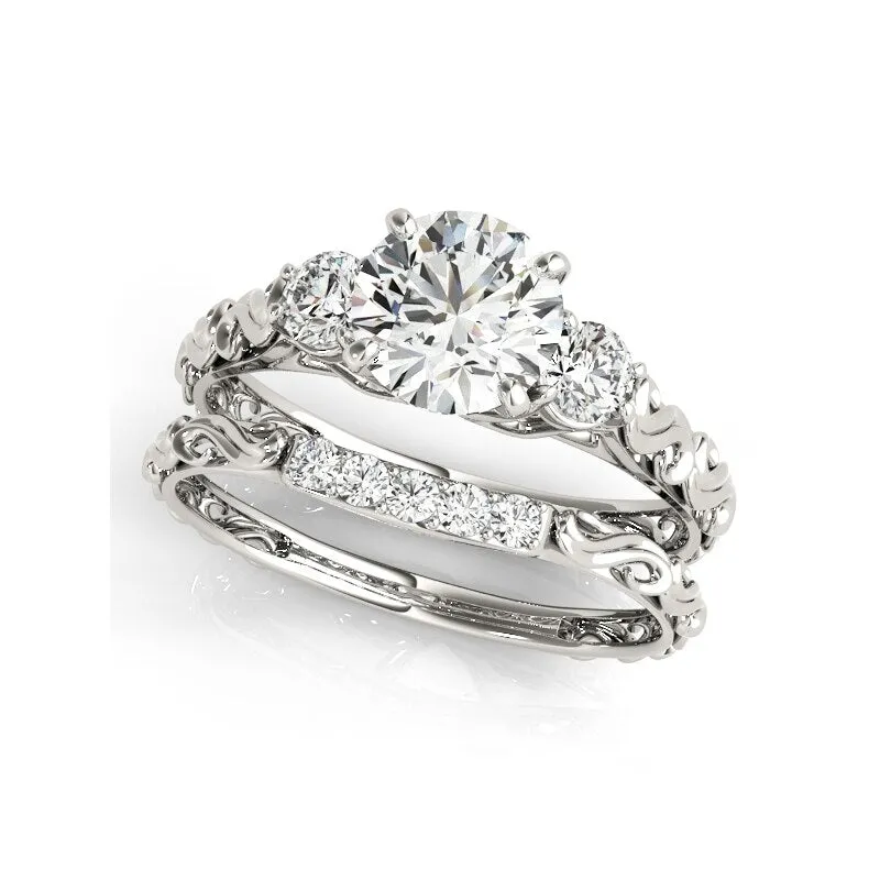 1ct Round Cut Diamond Three Stones Ring Set