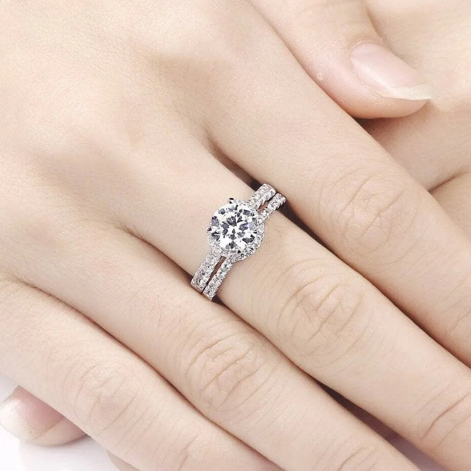 2 Pcs 2.0 Ct Round Cut Diamond Halo Ring