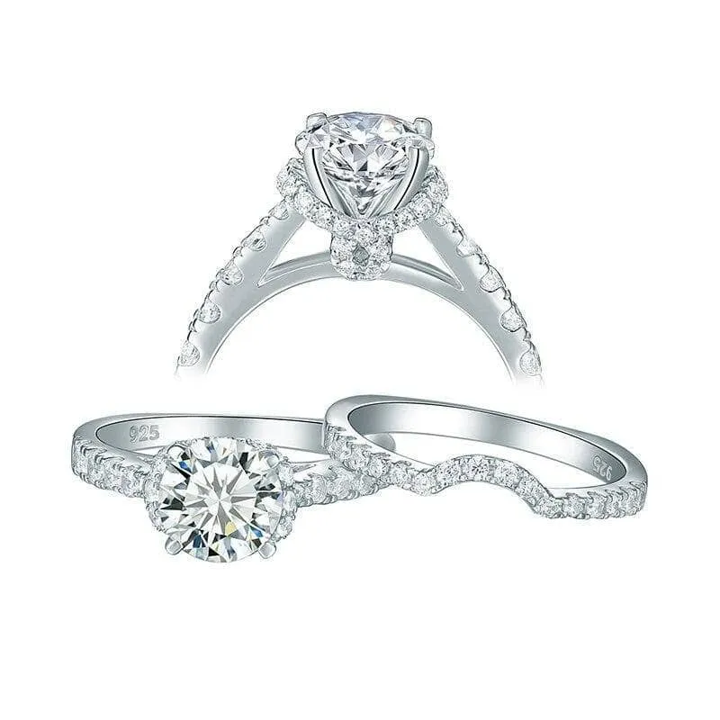 2 Pcs 2.0 Ct Round Cut Diamond Halo Ring