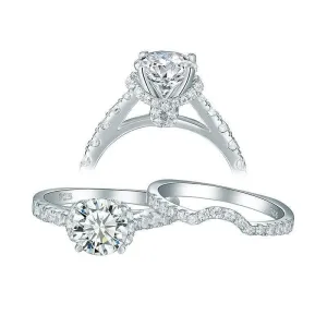 2 Pcs 2.0 Ct Round Cut Diamond Halo Ring