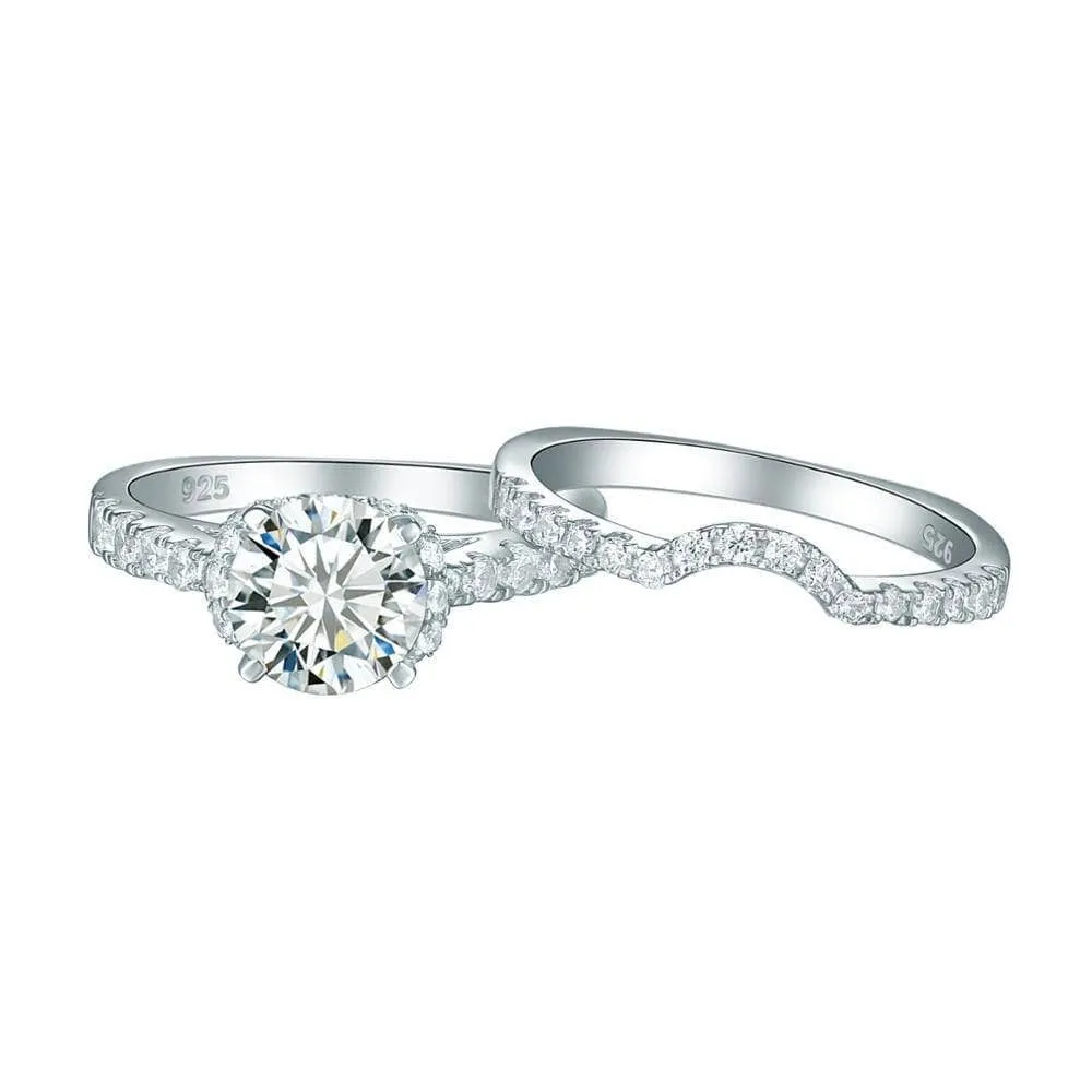 2 Pcs 2.0 Ct Round Cut Diamond Halo Ring