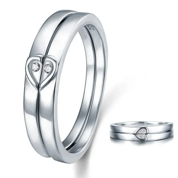 2 Pcs Heart-Cut Diamond Wedding Ring Set