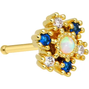 20 Gauge 1/4 White Synthetic Opal Gold Tone Ornate Texture Nose Bone
