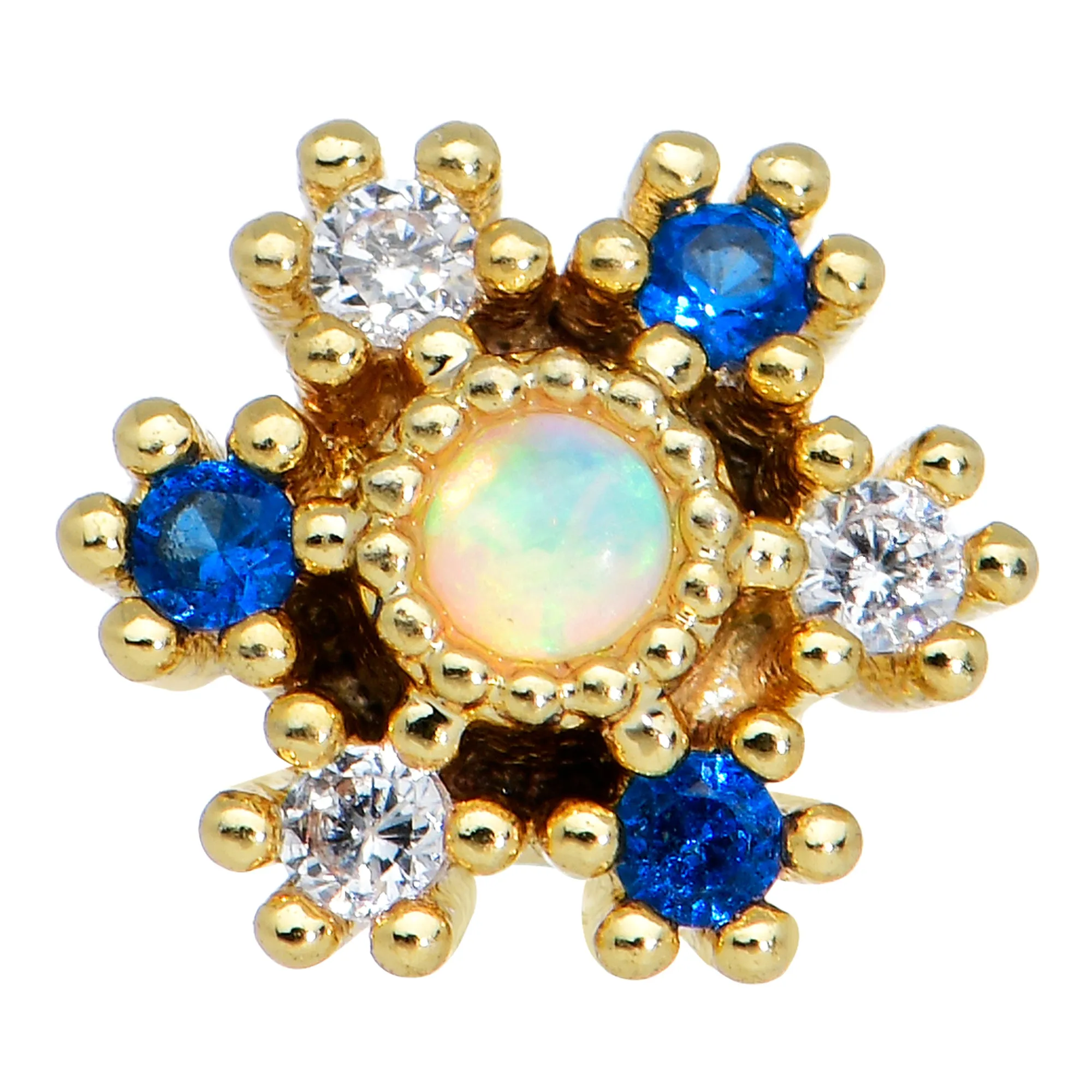20 Gauge 1/4 White Synthetic Opal Gold Tone Ornate Texture Nose Bone