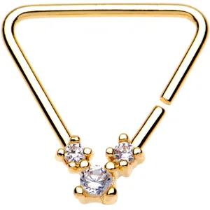 20 Gauge 3/8 Clear CZ Gems Gold Tone Plated Triangle Seamless Ring
