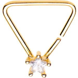 20 Gauge 3/8 Clear Star CZ Gem Gold Tone Triangle Seamless Ring
