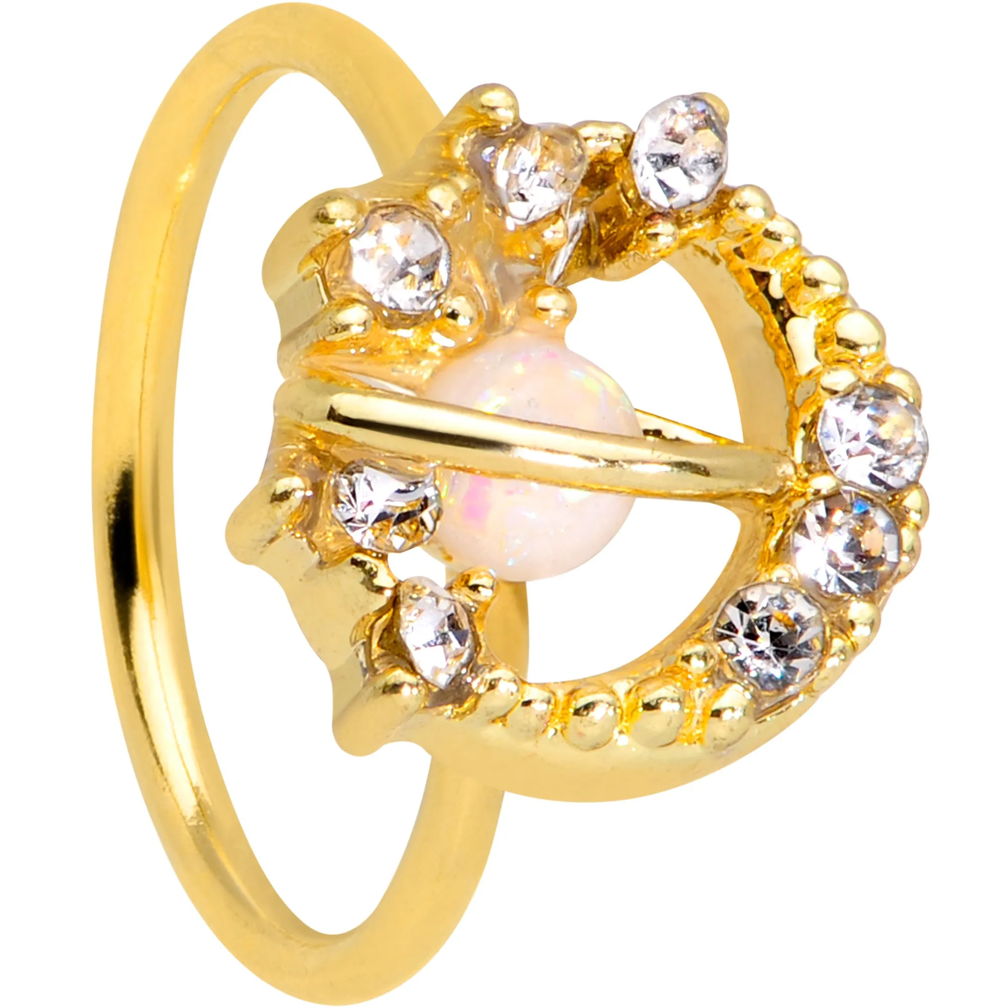 20 Gauge 5/16 Clear Gem Gold Tone Saturn Moon Nose Hoop
