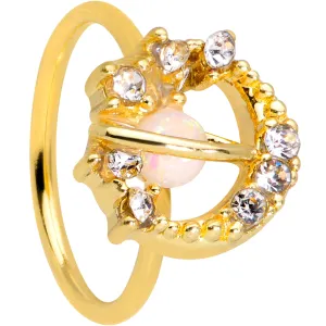 20 Gauge 5/16 Clear Gem Gold Tone Saturn Moon Nose Hoop