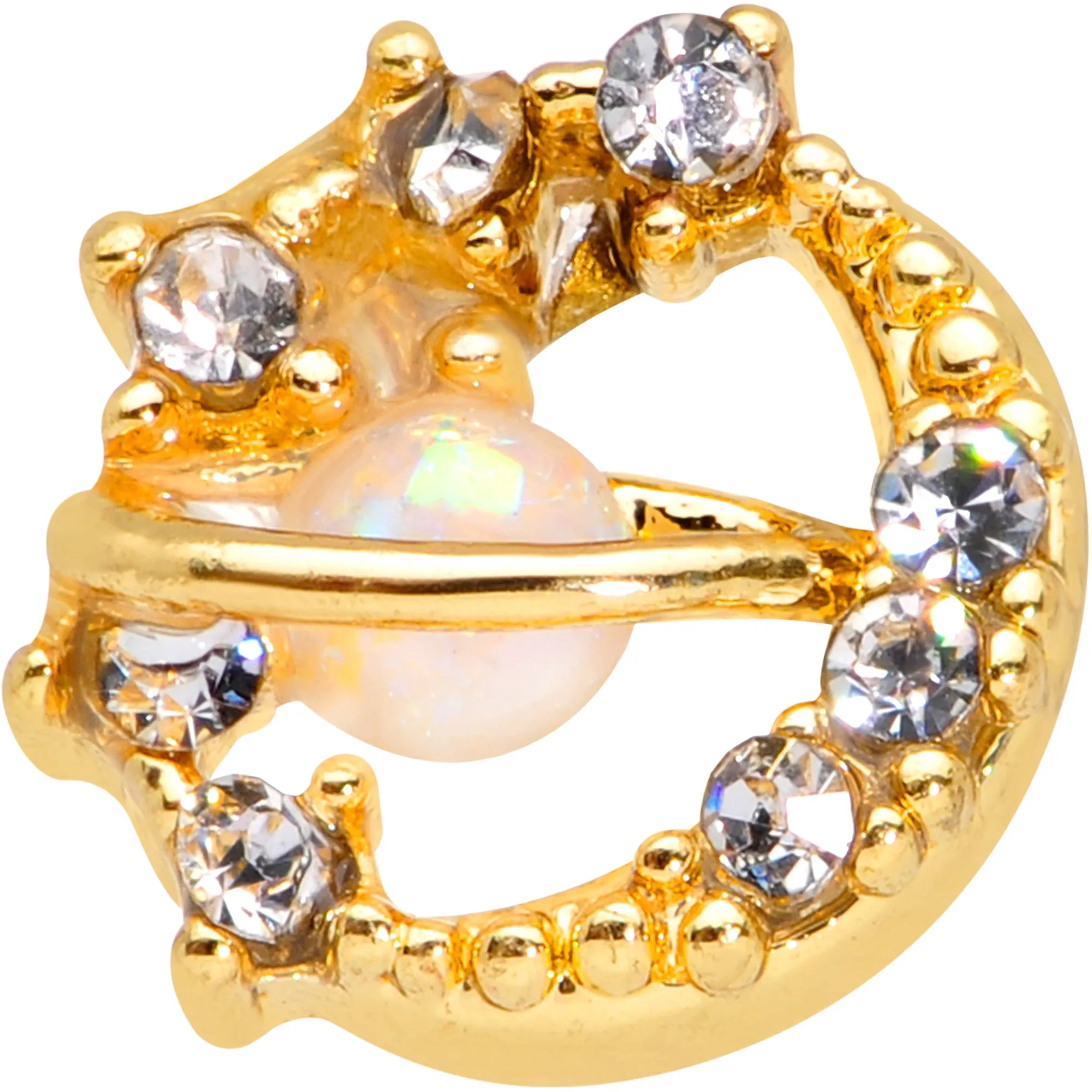 20 Gauge 5/16 Clear Gem Gold Tone Saturn Moon Nose Hoop