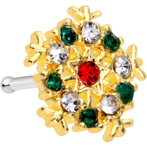 20 Gauge 7mm Red Green Gem Gold Tone Snowflake Christmas Nose Bone