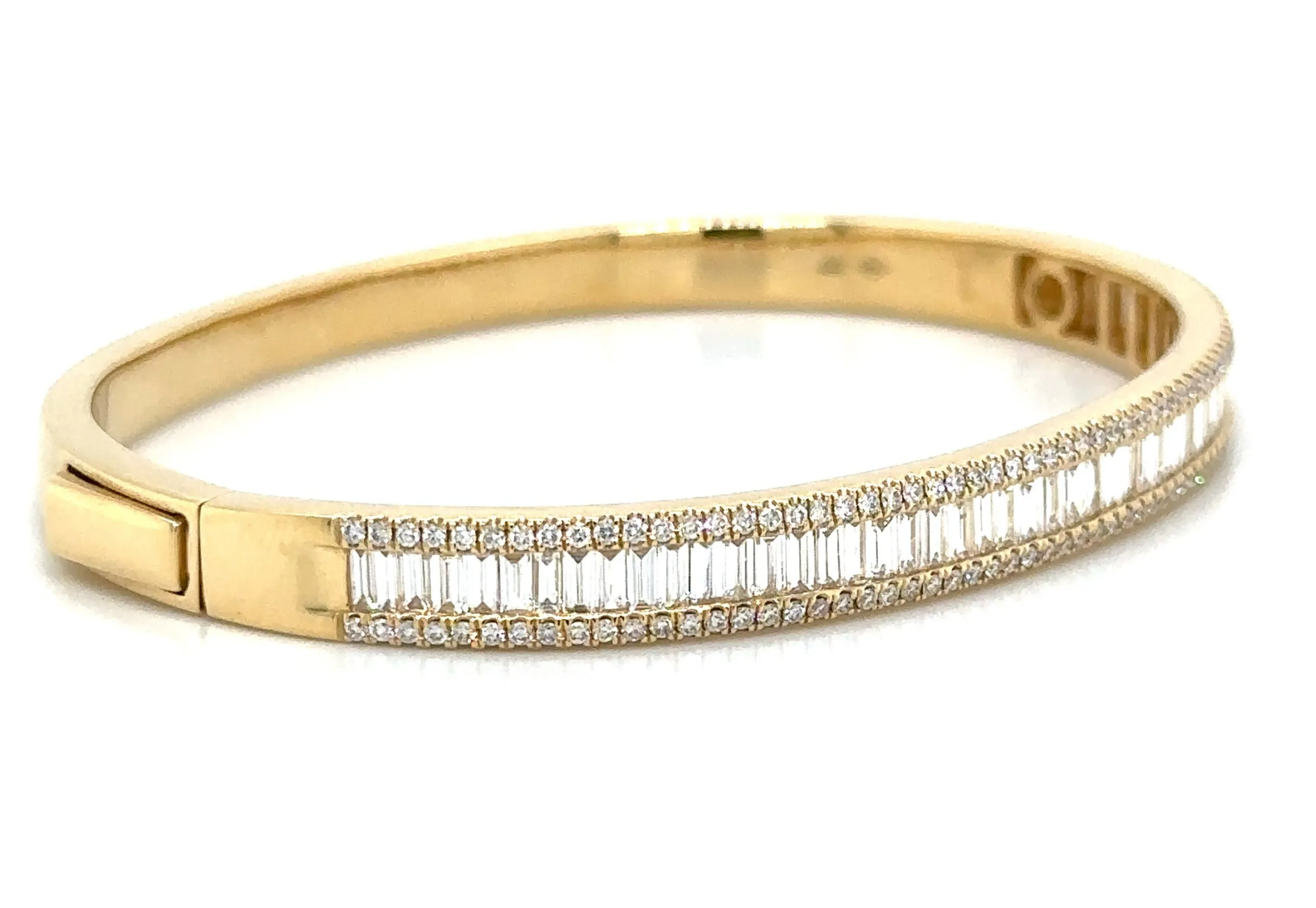 2.11ct tw Baguette and Round- cut Diamond Gold Bangle Bracelet