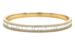 2.11ct tw Baguette and Round- cut Diamond Gold Bangle Bracelet
